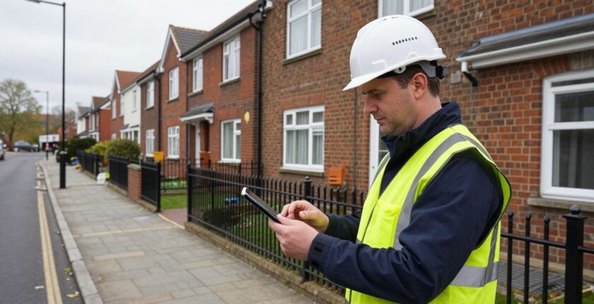 Stock condition surveyor inspecting UK residential properties.